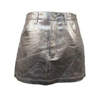 MESHKI Silver Metallic Denim Mini Skirt XS Coated High Shine SK05614WD1